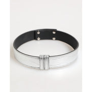 Dolce & Gabbana Silver Textured Leather Gold Tone Neckband