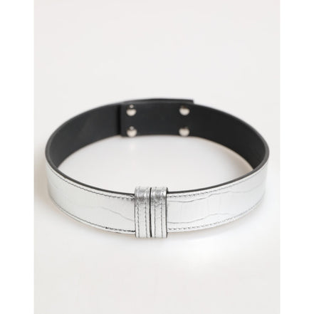 Dolce & Gabbana Silver Textured Leather Gold Tone Neckband