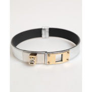 Dolce & Gabbana Silver Textured Leather Gold Tone Neckband