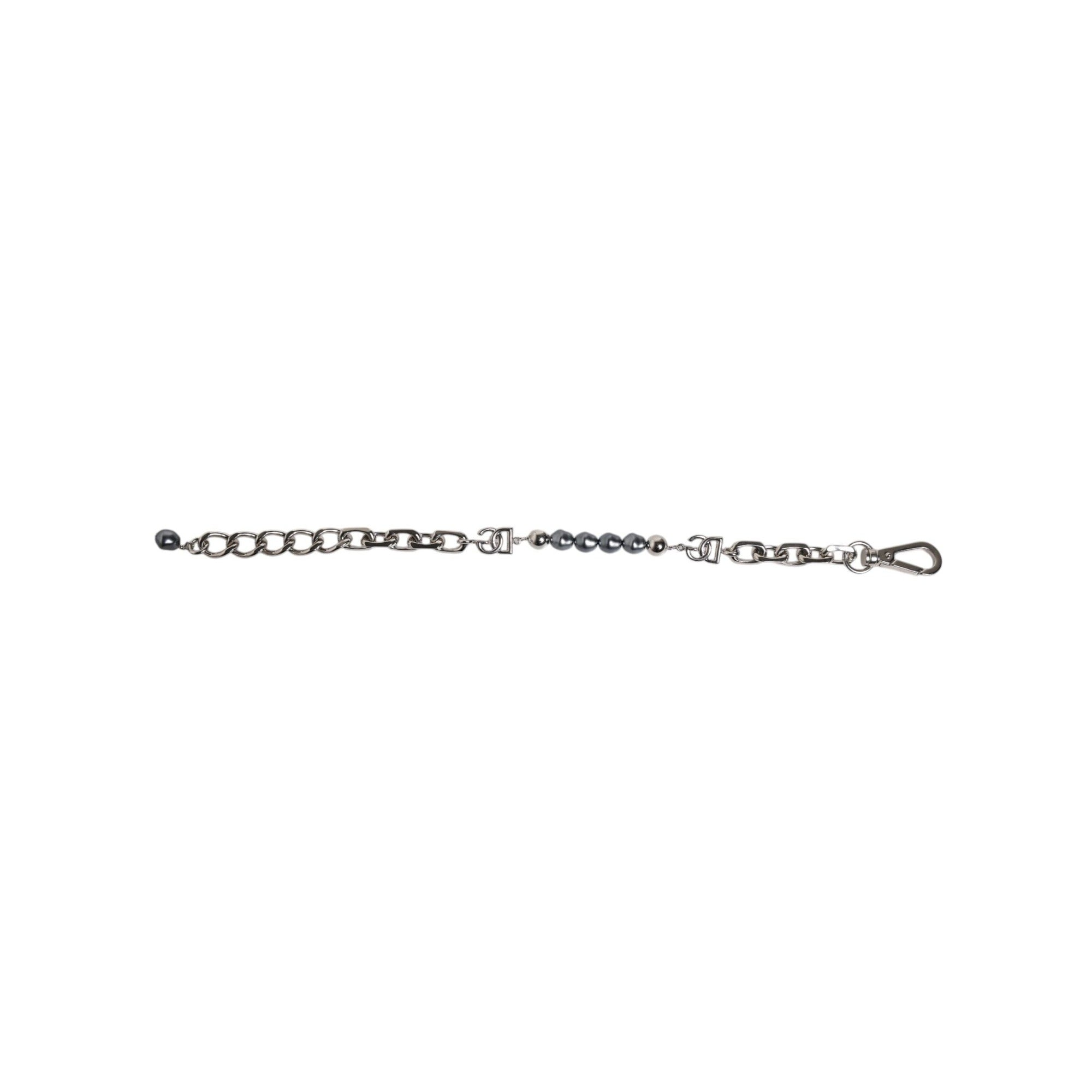 Bracelet Dolce & Gabbana en chaîne argentée, fermoir mousqueton, logo et perles grises