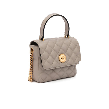 Sac à main matelassé en cuir taupe Versace