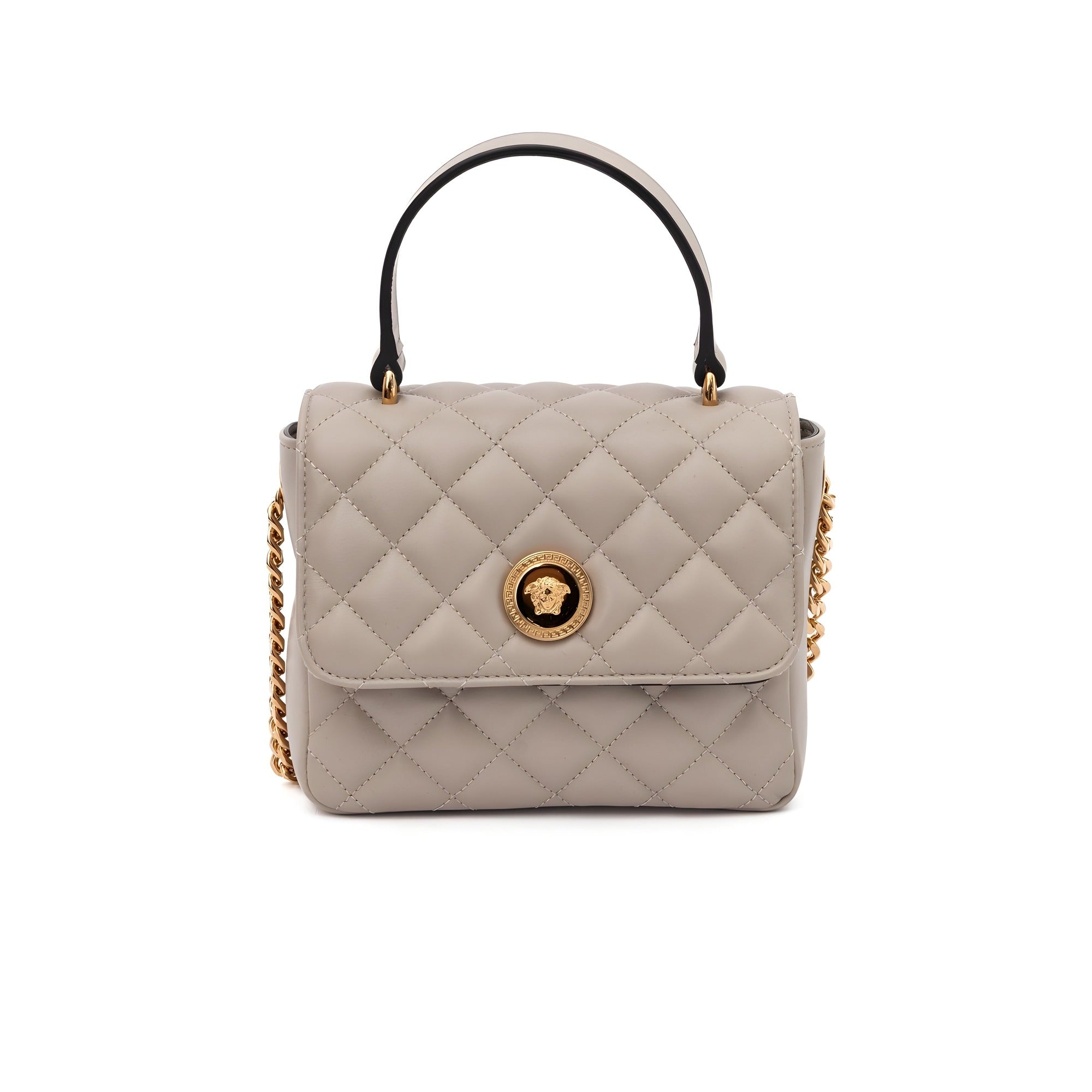 Versace Taupe Quilted Leather Handbag