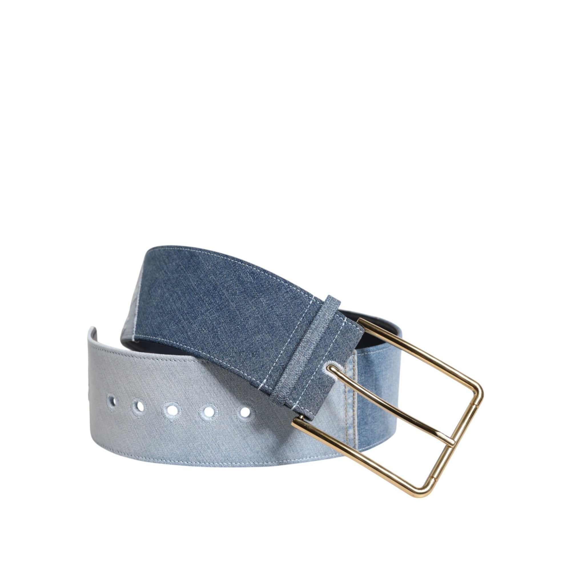 Dolce & Gabbana Two Tone Blue Denim Gold Buckle Belt