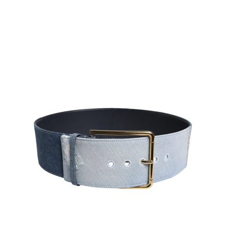 Dolce & Gabbana Two Tone Blue Denim Gold Buckle Belt