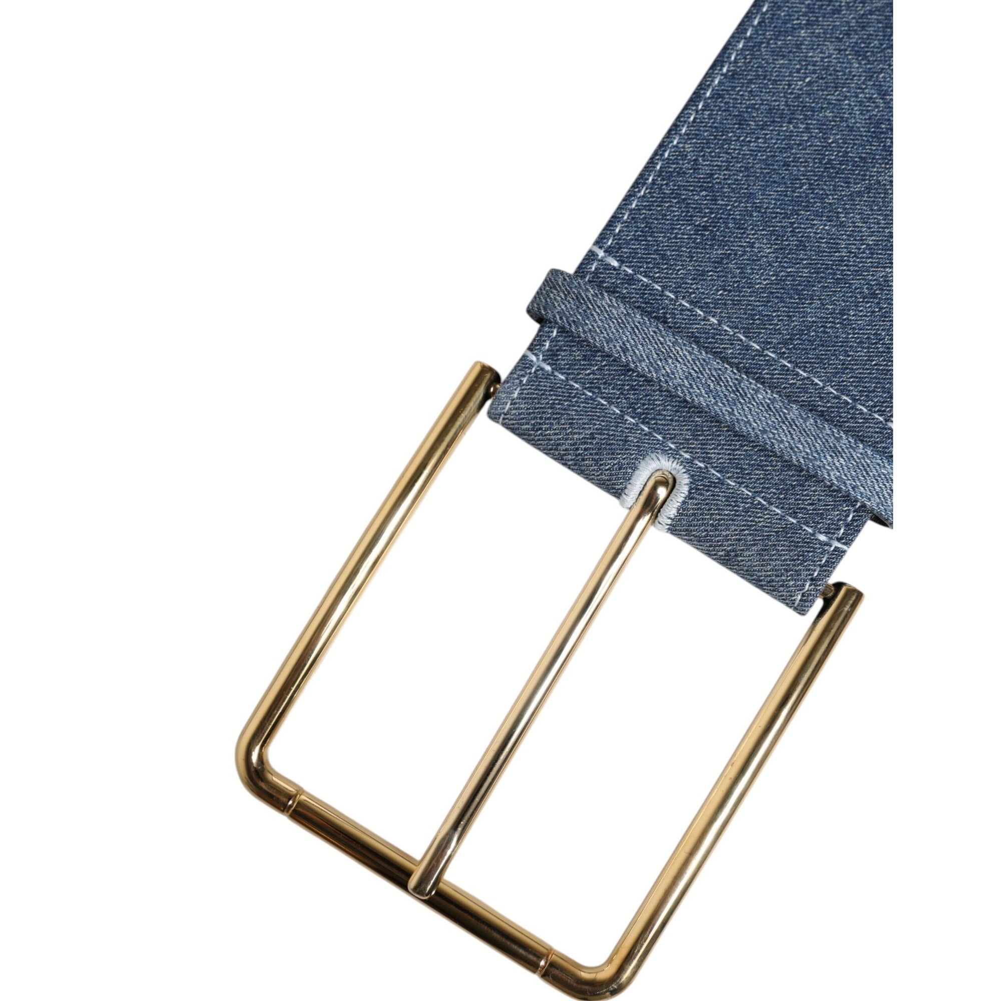 Dolce & Gabbana Two Tone Blue Denim Gold Buckle Belt