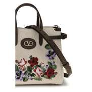 Valentino Garavani Beige Linen Shoulder Bag