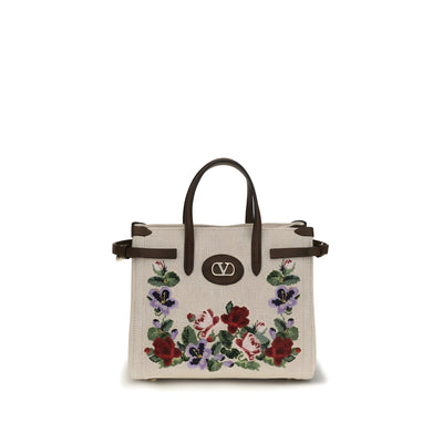 Valentino Garavani Beige Linen Shoulder Bag