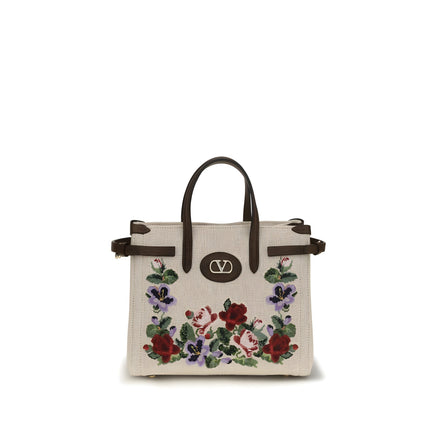 Valentino Garavani Beige Linen Shoulder Bag