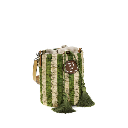 Valentino Garavani Bicolor Raffia Bucket Bag