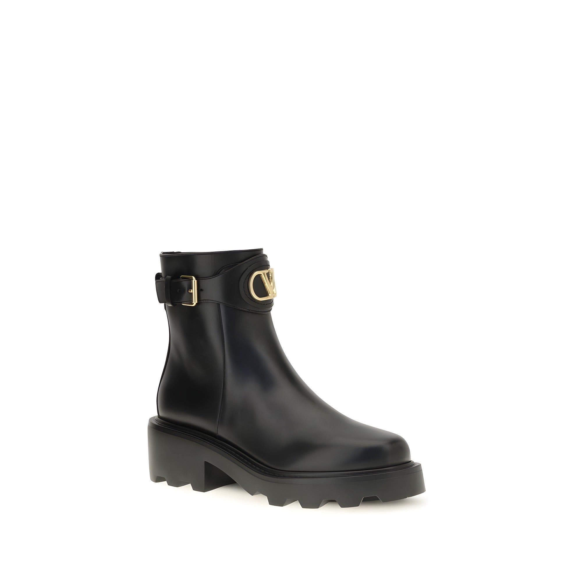Valentino Garavani Black Calf Leather Ankle Boots