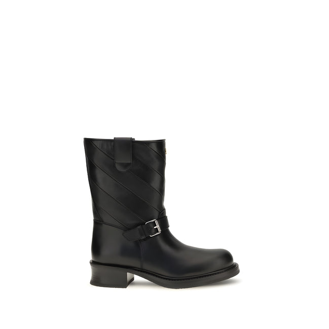Valentino Garavani Black Calf Leather Ankle Boots