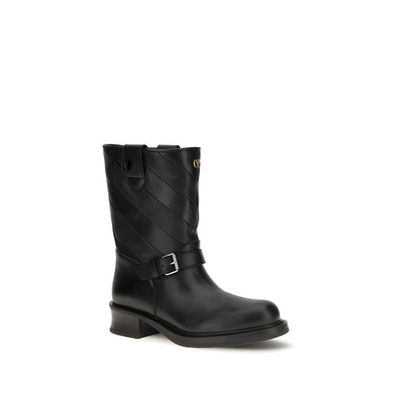 Valentino Garavani Black Calf Leather Ankle Boots