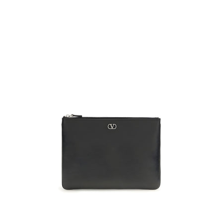 Valentino Garavani Black Calf Leather Bos Taurus Clutch Bag