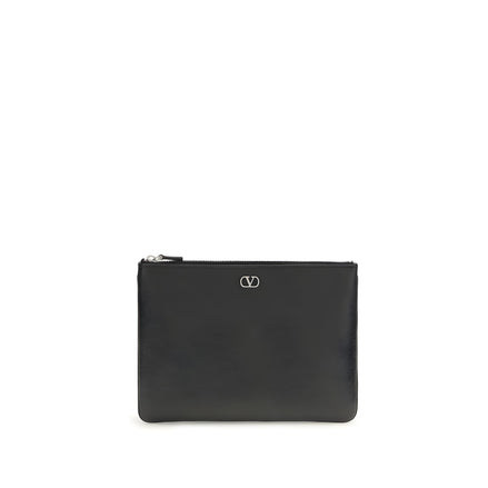 Valentino Garavani Black Calf Leather Bos Taurus Clutch Bag