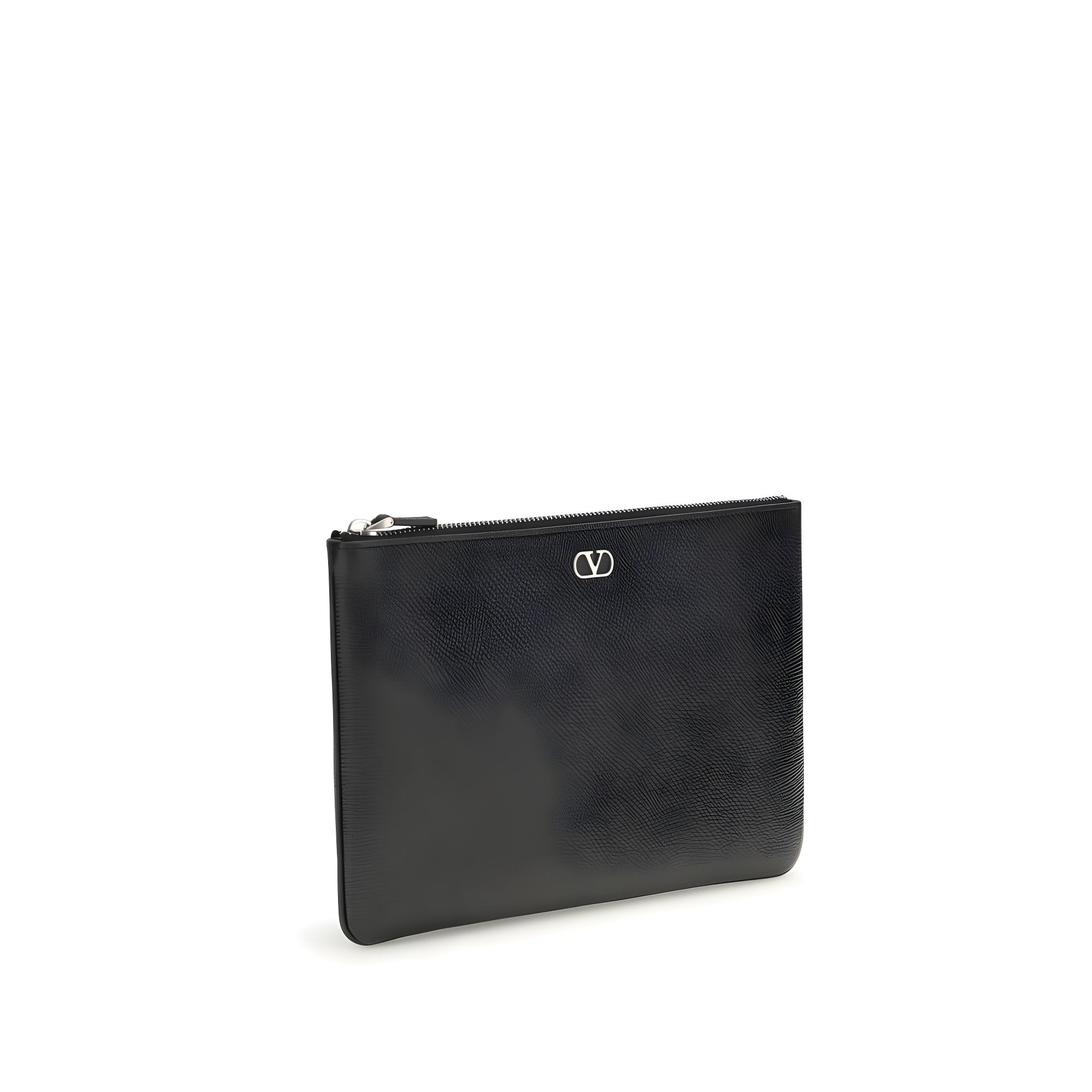 Valentino Garavani Black Calf Leather Bos Taurus Clutch Bag