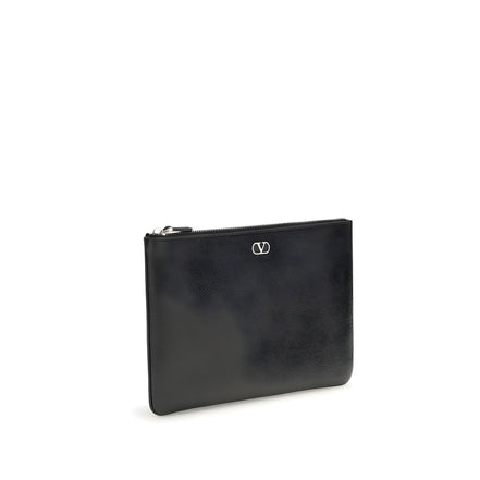 Valentino Garavani Black Calf Leather Bos Taurus Clutch Bag