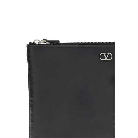 Valentino Garavani Black Calf Leather Bos Taurus Clutch Bag
