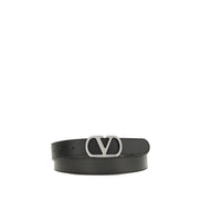 Valentino Garavani Black VLogo Signature Belt Palladium