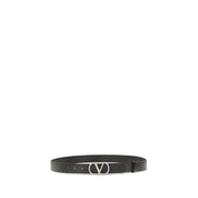 Valentino Garavani Black VLogo Signature Belt Palladium