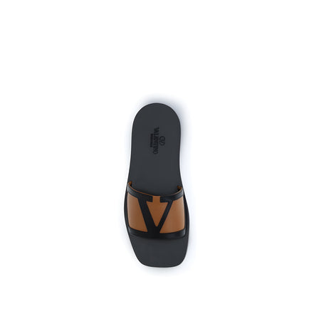 Valentino Garavani Black Calf Leather Flat Sandals
