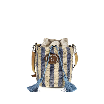 Sac seau Valentino Garavani en raphia bleu