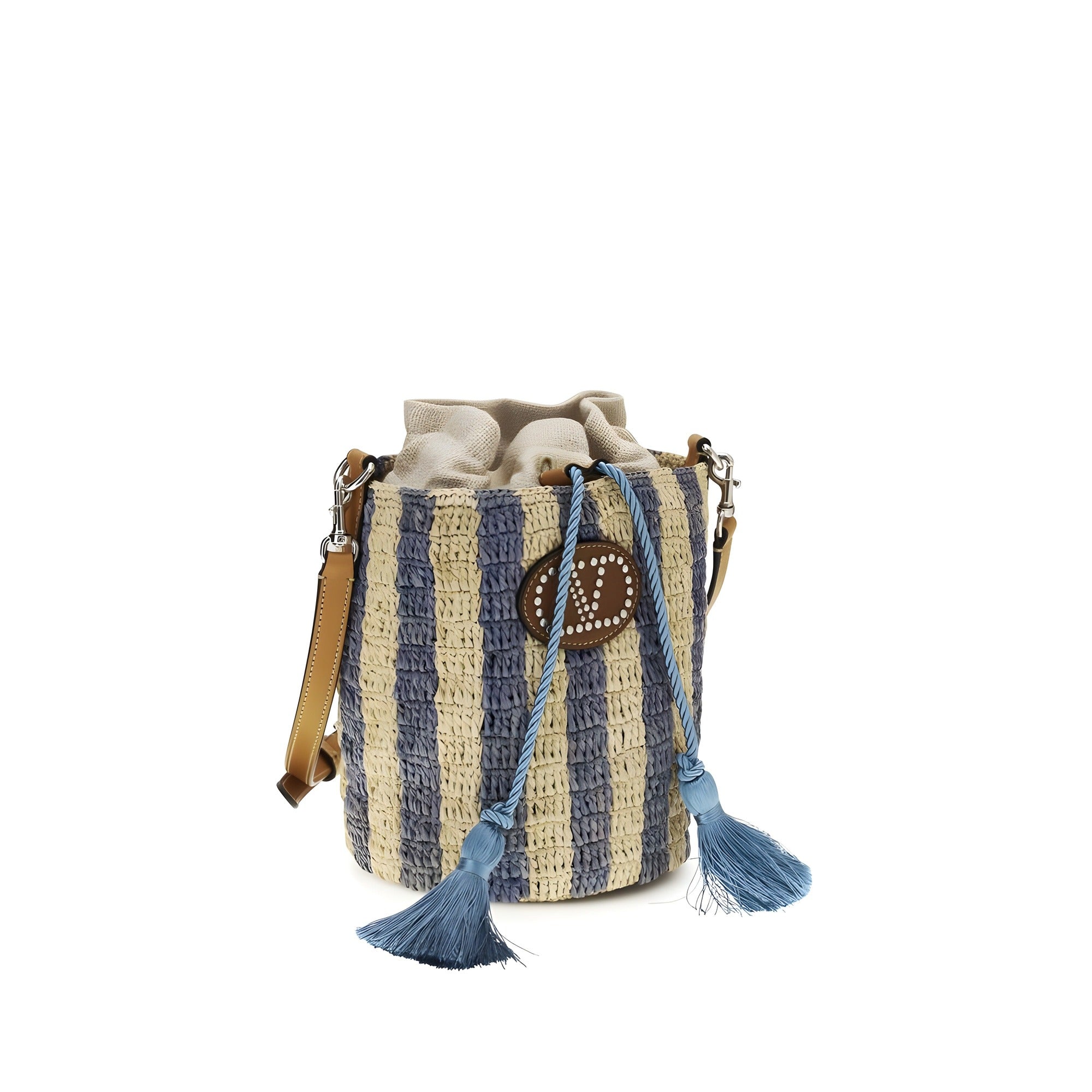 Sac seau Valentino Garavani en raphia bleu