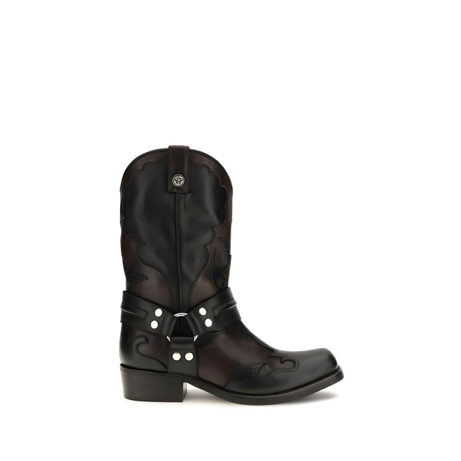 Versace Black Leather Ankle Boots