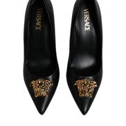 Versace Black Leather High Heel Pumps