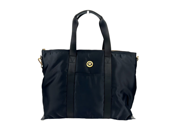 Sac cabas à bandoulière Versace La Medusa en tissu nylon noir
