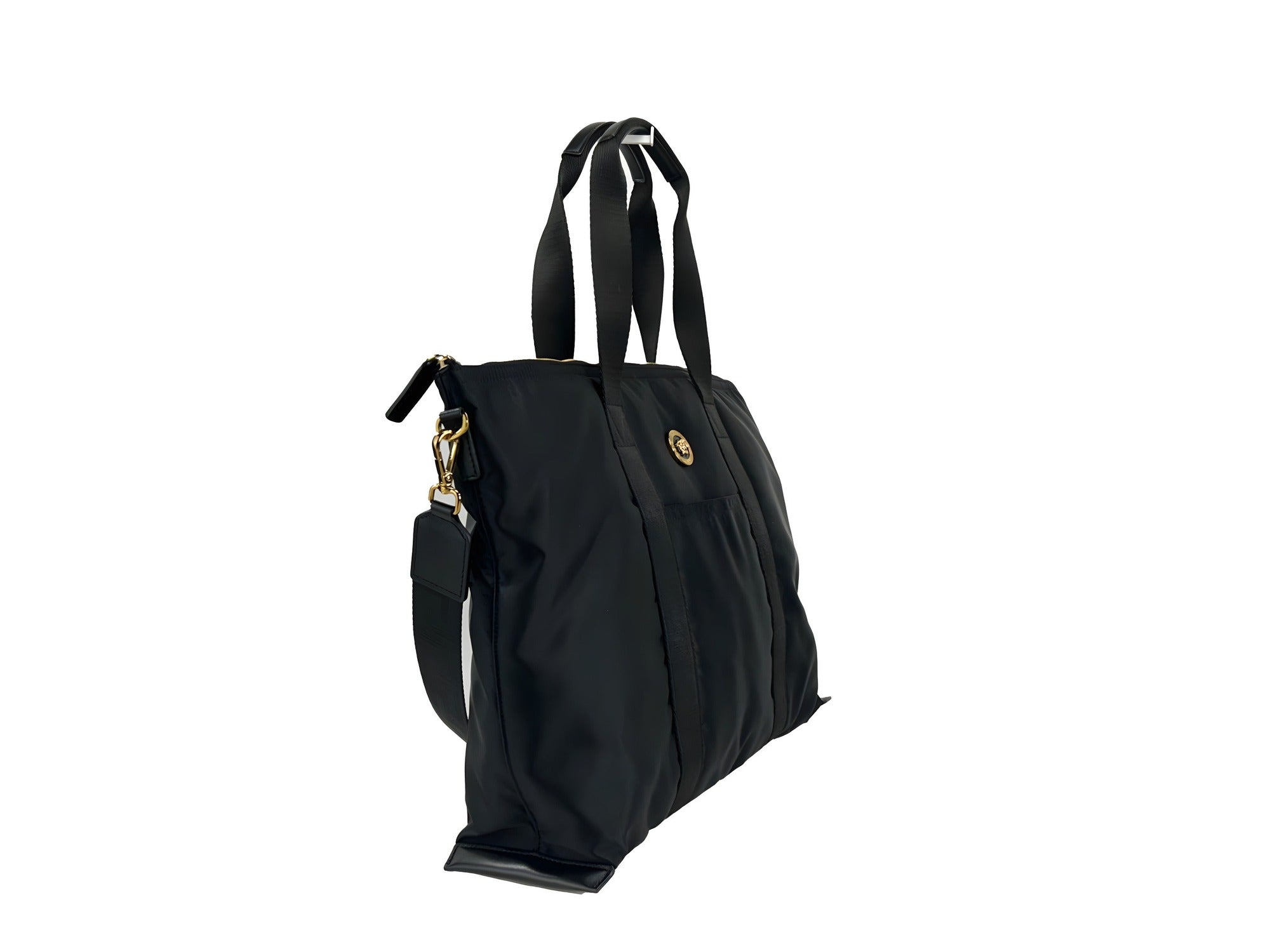 Sac cabas à bandoulière Versace La Medusa en tissu nylon noir