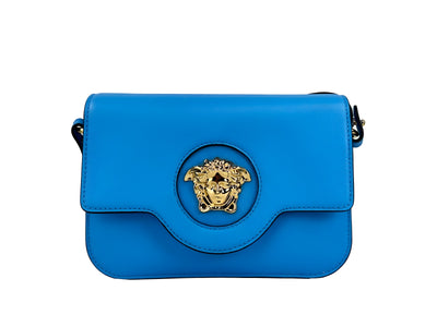 Versace La Medusa Blue Leather Crossbody Bag