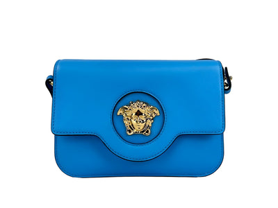 Versace La Medusa Blue Leather Crossbody Bag