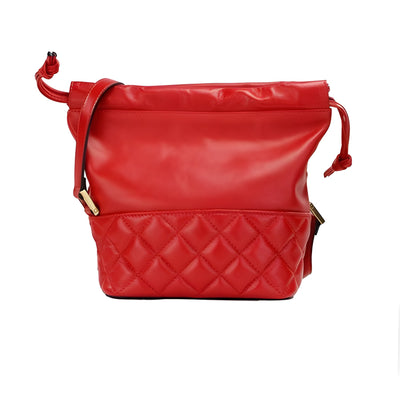 Versace Red Quilted Leather Drawstring Shoulder Bag Bucket Crossbody Handbag