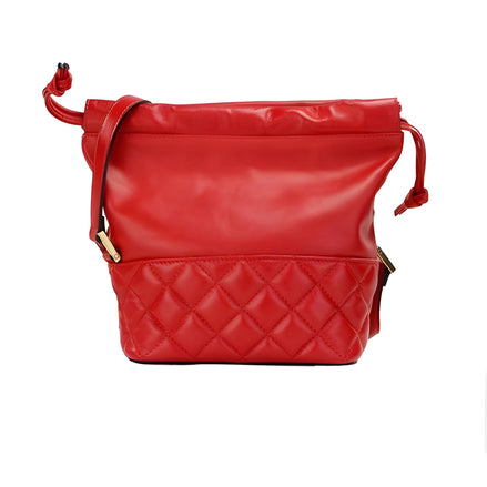 Versace Red Quilted Leather Drawstring Shoulder Bag Bucket Crossbody Handbag