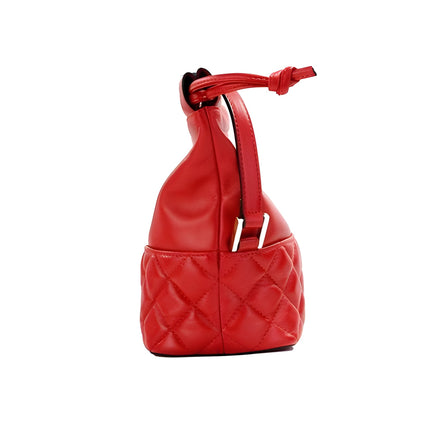 Versace Red Quilted Leather Drawstring Shoulder Bag Bucket Crossbody Handbag