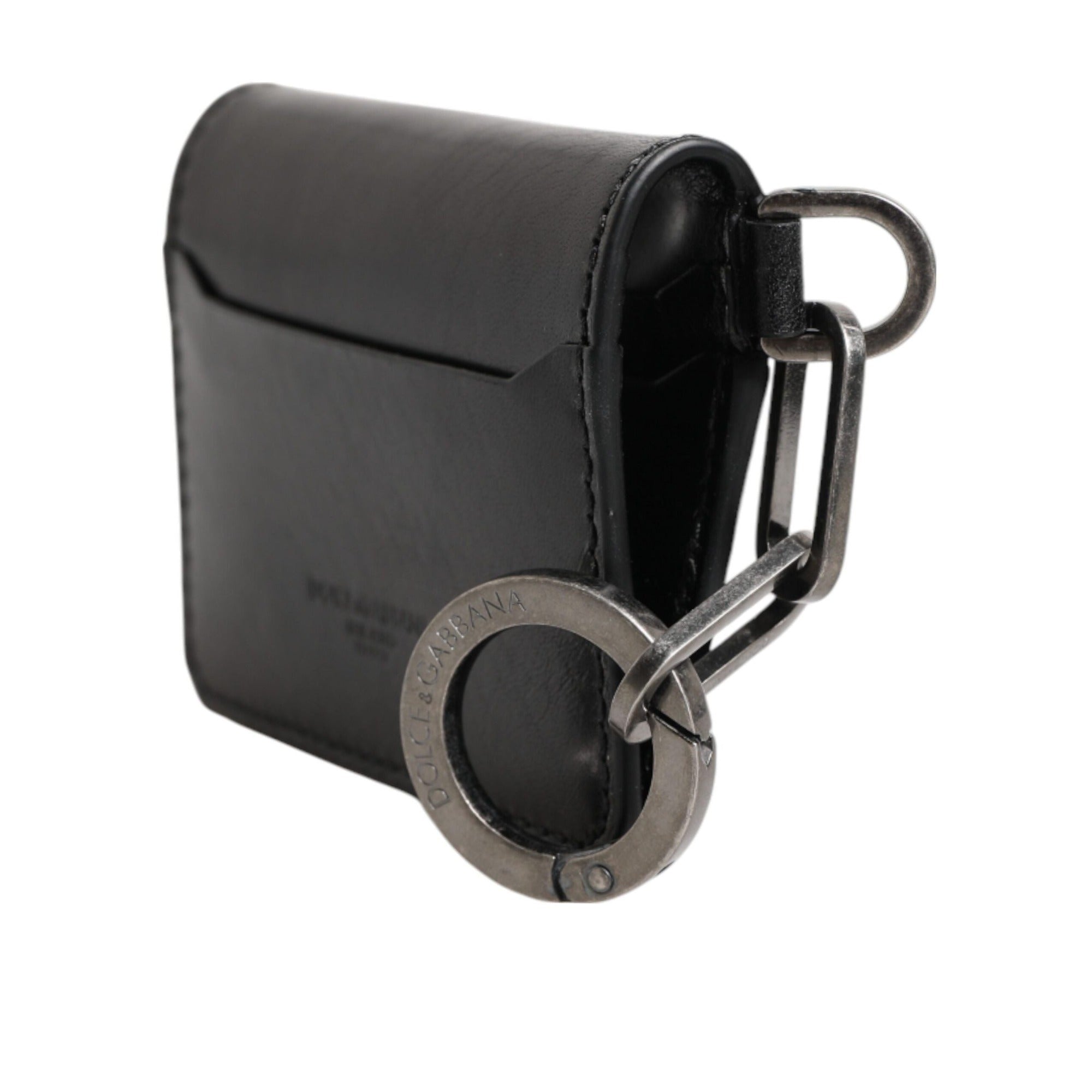 Dolce & Gabbana Wallet Black Leather Logo Embossed Key Chain Card Holder Wallet