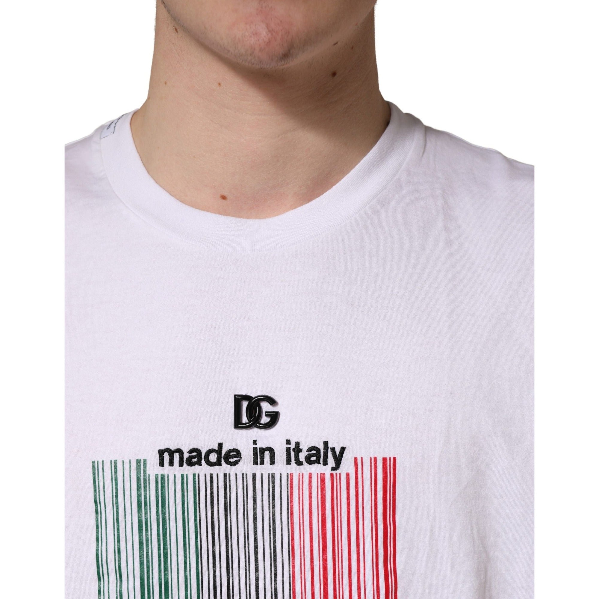 T-shirt col rond en coton blanc Barcode Dolce & Gabbana pour homme
