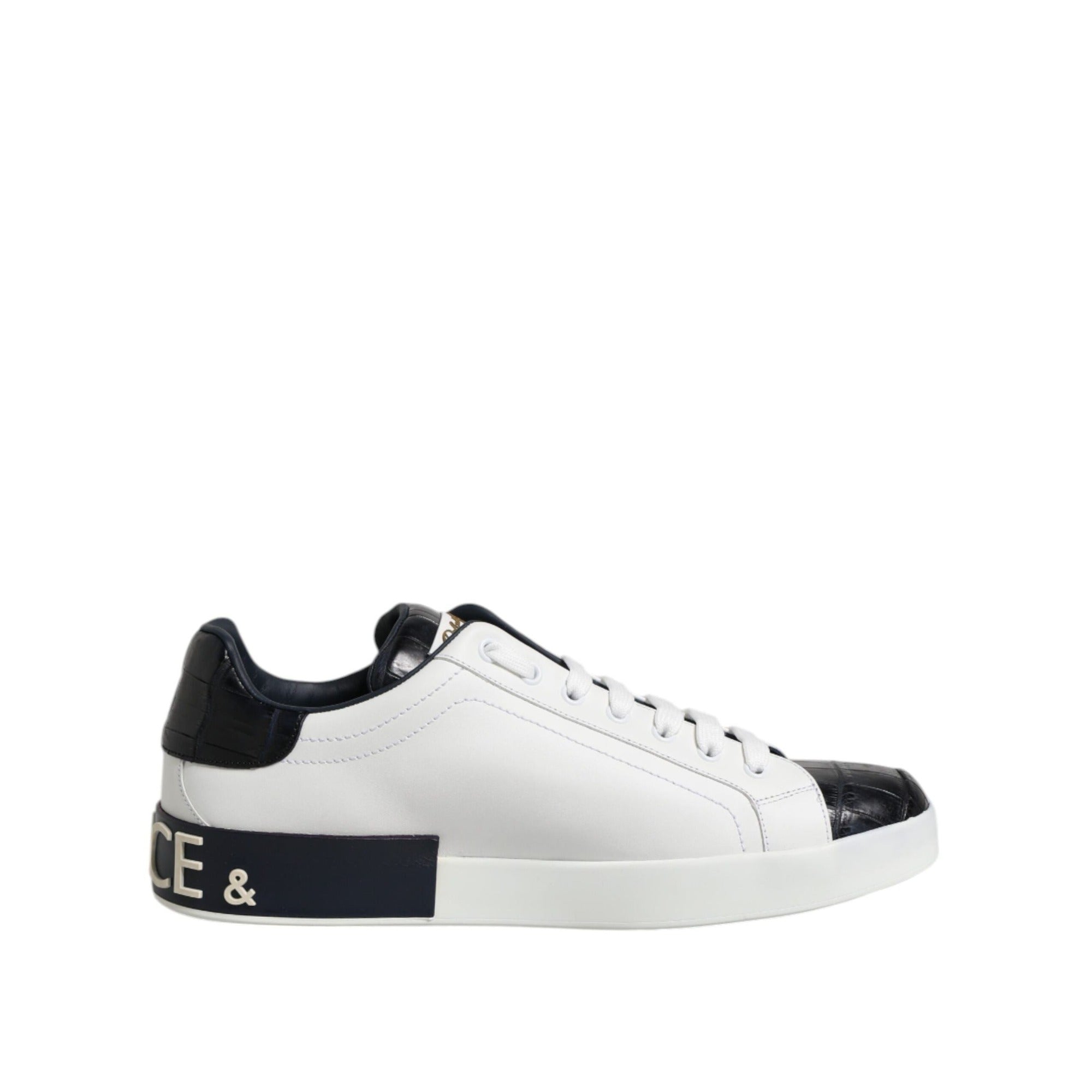 Dolce & Gabbana White Black Leather Portofino Sneakers