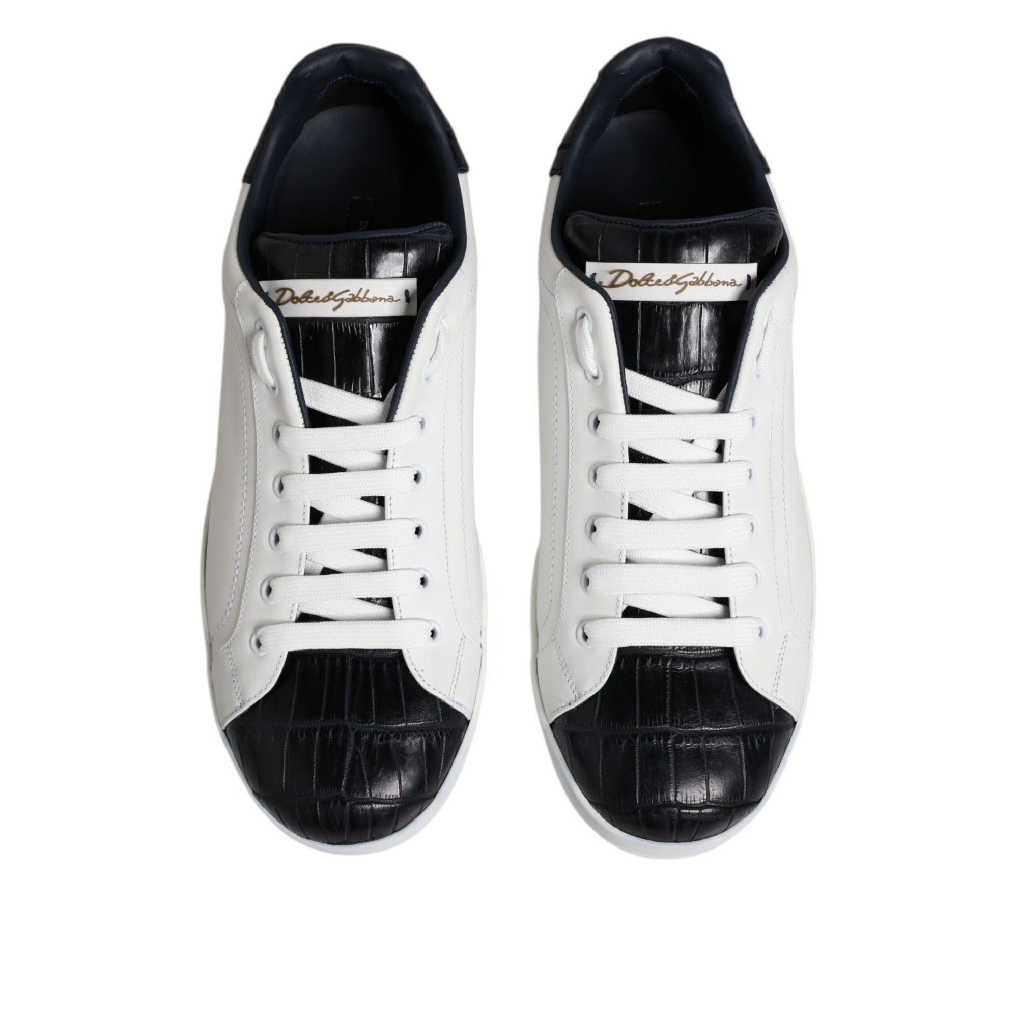Dolce & Gabbana White Black Leather Portofino Sneakers