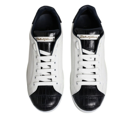Dolce & Gabbana White Black Leather Portofino Sneakers