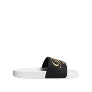 Dolce & Gabbana White Black Leather Beachwear Sandals