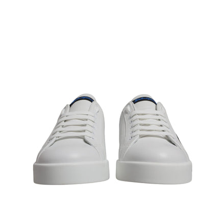 Chaussures Baskets Basses Dolce & Gabbana en Cuir Blanc et Bleu avec Logo