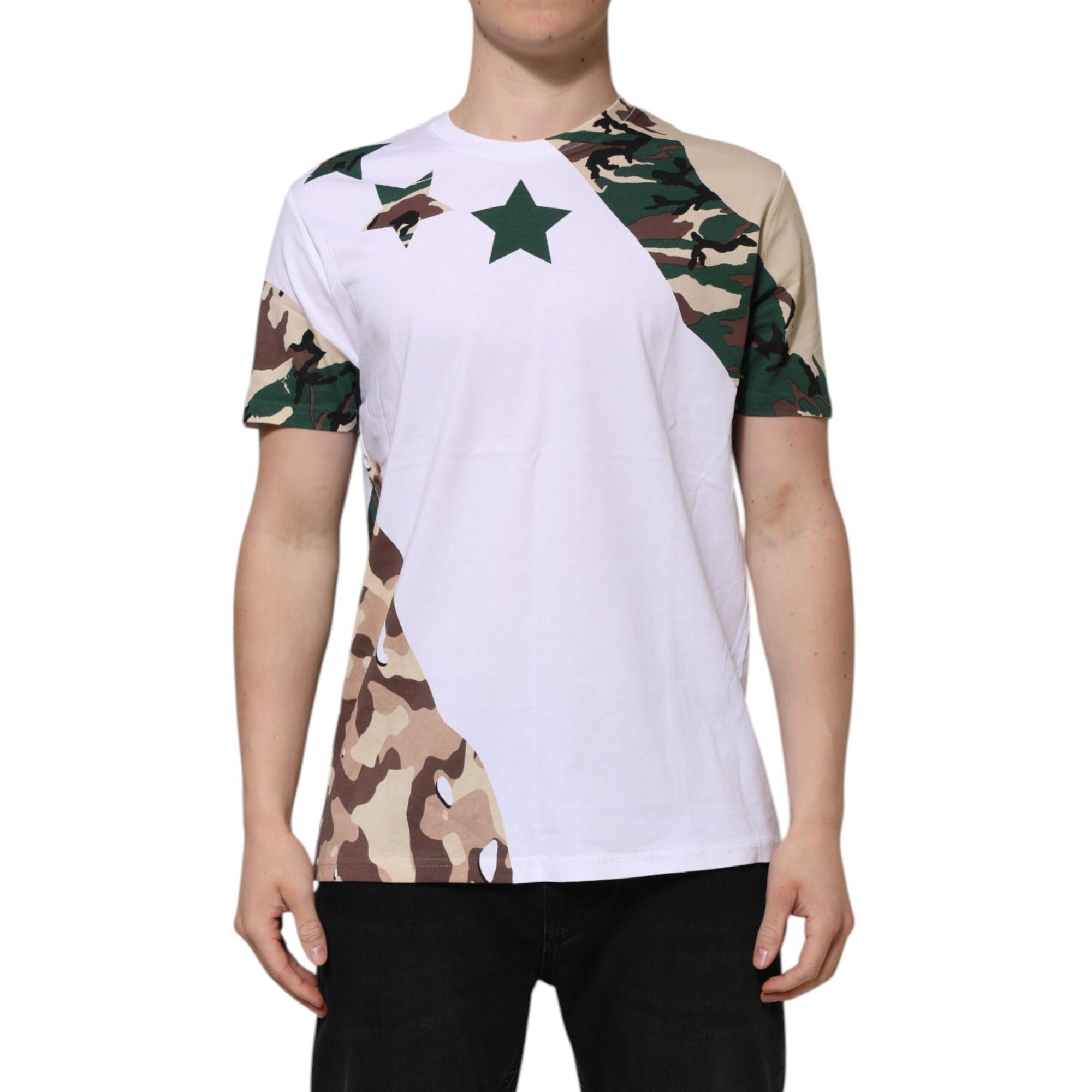 Dolce & Gabbana White Camouflage Cotton Crew Neck T-shirt
