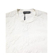 Dolce & Gabbana White Cotton Logo Embossed Crew Neck T-shirt