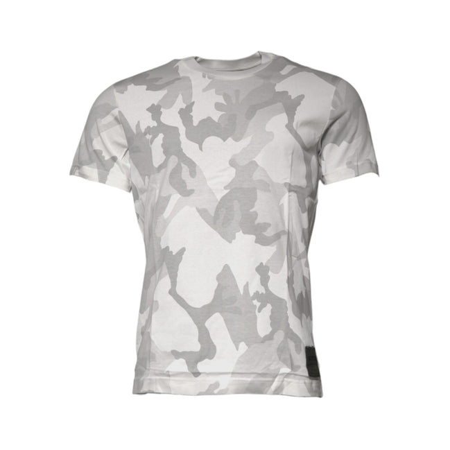 Dolce & Gabbana White Grey Camouflage Cotton Crew Neck T-Shirt