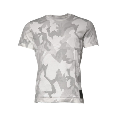 T-shirt Dolce & Gabbana Col Rond Coton Camouflage Blanc Gris