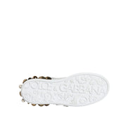 Dolce & Gabbana White Leather Floral Studded Sneakers