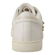 Dolce & Gabbana White Leather Gold Red Heart Sneakers