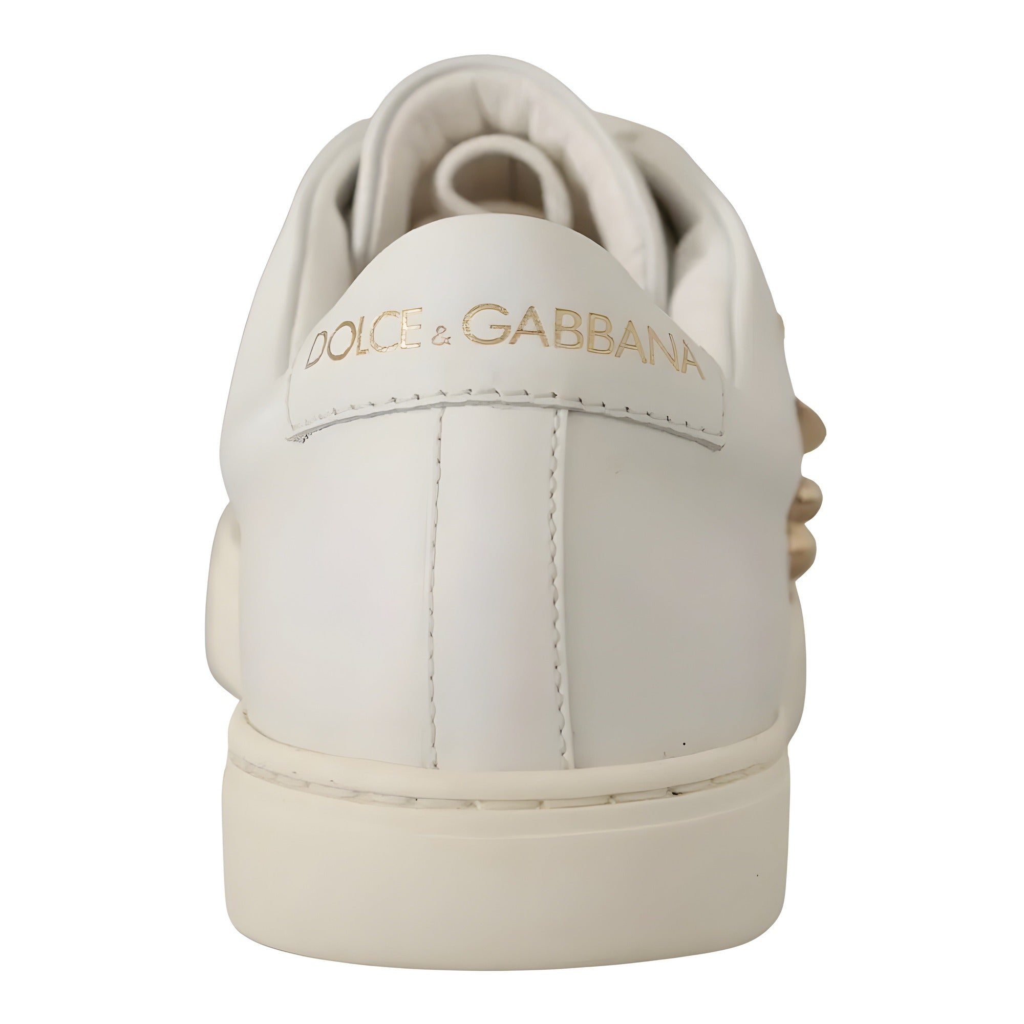 Dolce & Gabbana White Leather Gold Red Heart Sneakers