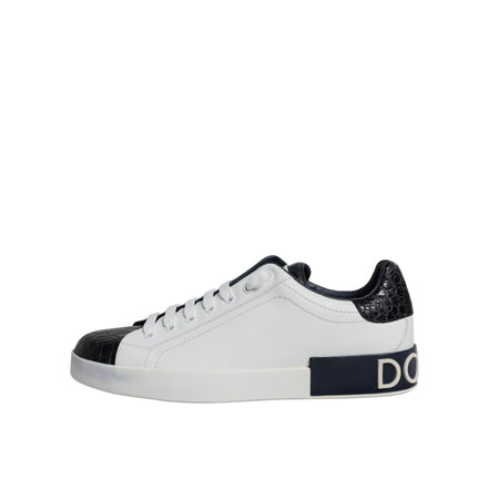 Dolce & Gabbana White Leather Logo Portofino Sneakers